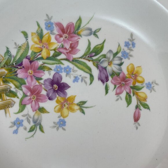 W.S. George Lido Canarytone Soup Bowl–Springtime Fence Floral USA 1970s Vintage - Picture 6 of 6